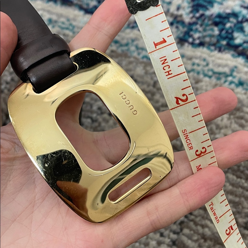 Gucci Brown Leather Belt with Gold Buckle - Picture 9 of 16